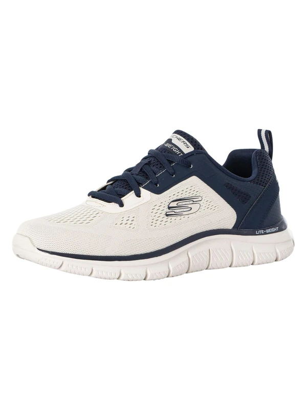 Skechers Men's Track Broader Sneaker, Off White Engineered Mesh/Pu/Navy Trim, 8 UK