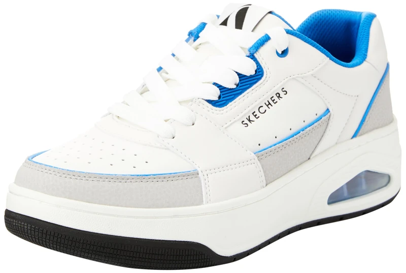 Skechers Men's Uno Court Low-Post Trainers, White and Grey Leather/Duraleather/Blue M, 7.5 UK