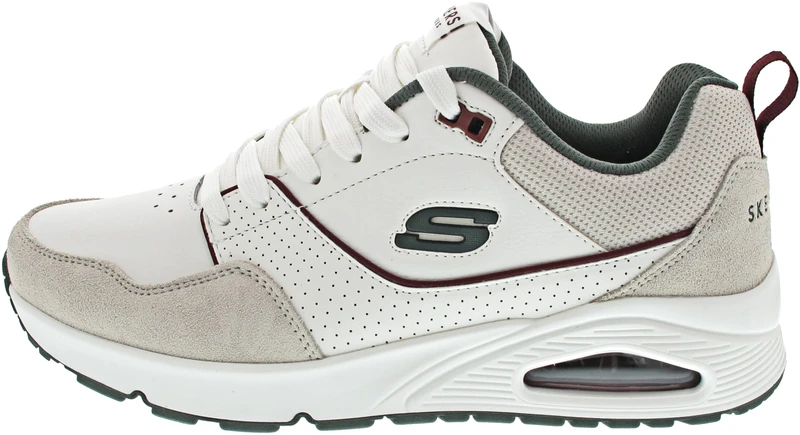 Skechers Men's Uno Retro One Sneaker, White Leather/Suede/Green Mesh/Burg Tri, 8 UK