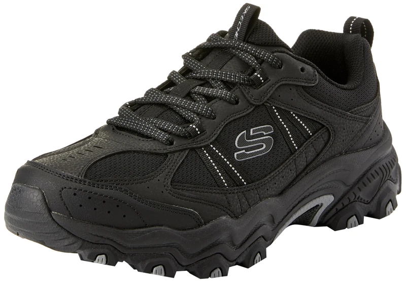 Skechers Men's Stamina at Upper Stitch Trekking Low Cut Shoes, Black Synthetic/Mesh/Trim, 12 UK