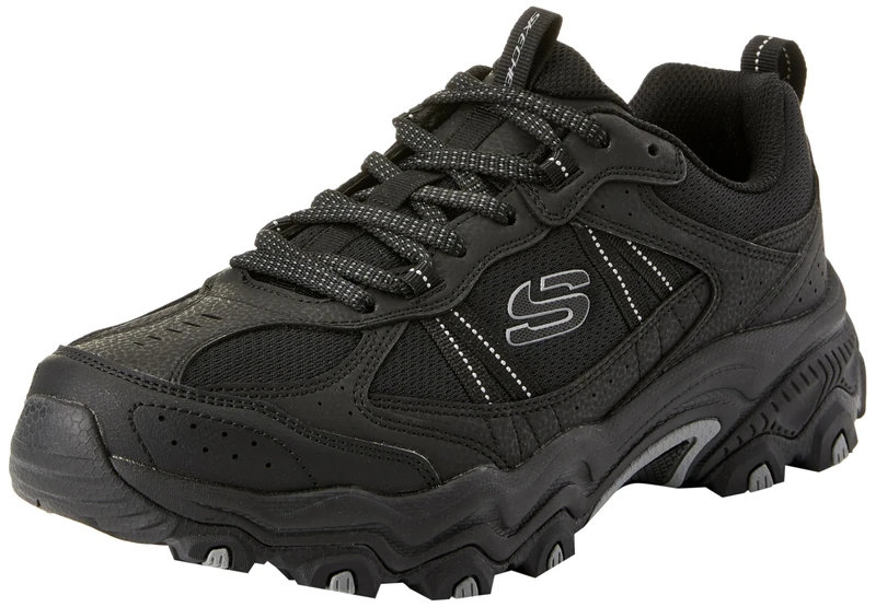 Skechers Men's Stamina at Upper Stitch Trekking Low Cut Shoes, Black Synthetic/Mesh/Trim, 9.5 UK