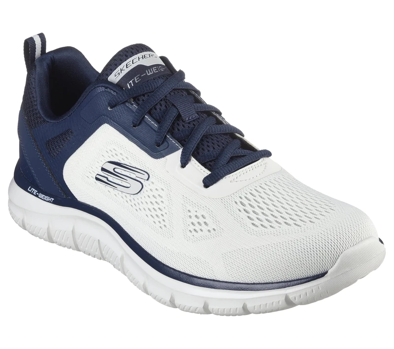 Skechers Men's Track Broader Sneaker, Off White Engineered Mesh/Pu/Navy Trim, 9.5 UK