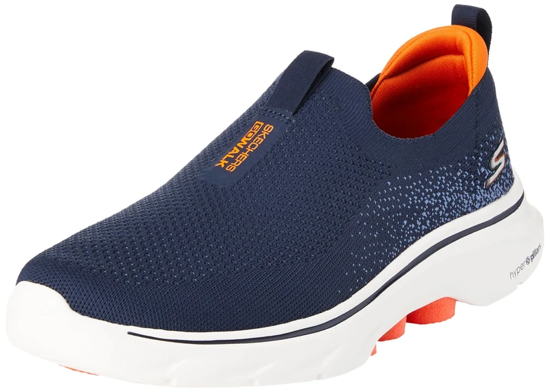 Skechers Men's GO Walk 7 Trainers, Navy and Orange Textile, 10.5 UK