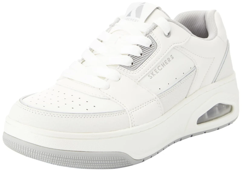 Skechers Men's Uno Court Low-Post Trainers, White Leather/Duraleather/Grey Trim, 10 UK