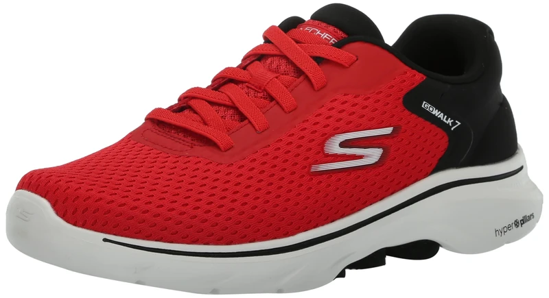 Skechers Mens Go Walk 7 Construct Trainers, Red and Black Textile Synthetic, 8 UK