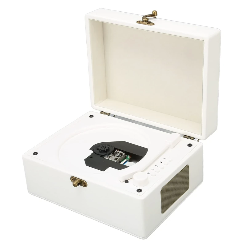 CD Player, 3600mAh High Capacity Battery Support AUX USB Turntable Headphone Jack Home Student (White)