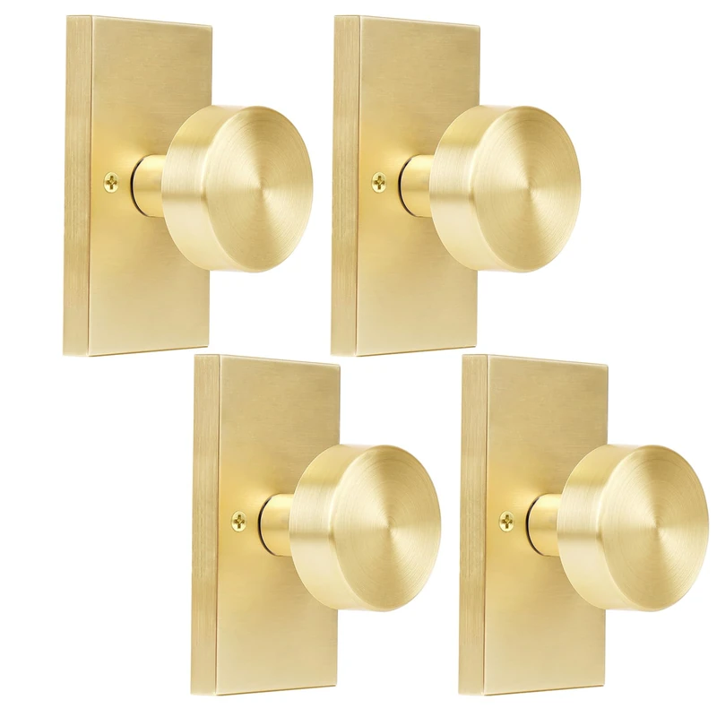 HIEMEY 4 Pack Brushed Gold Dummy Door Knob Interior for Closet and Bifold, Satin Brass Dummy Door Knobs