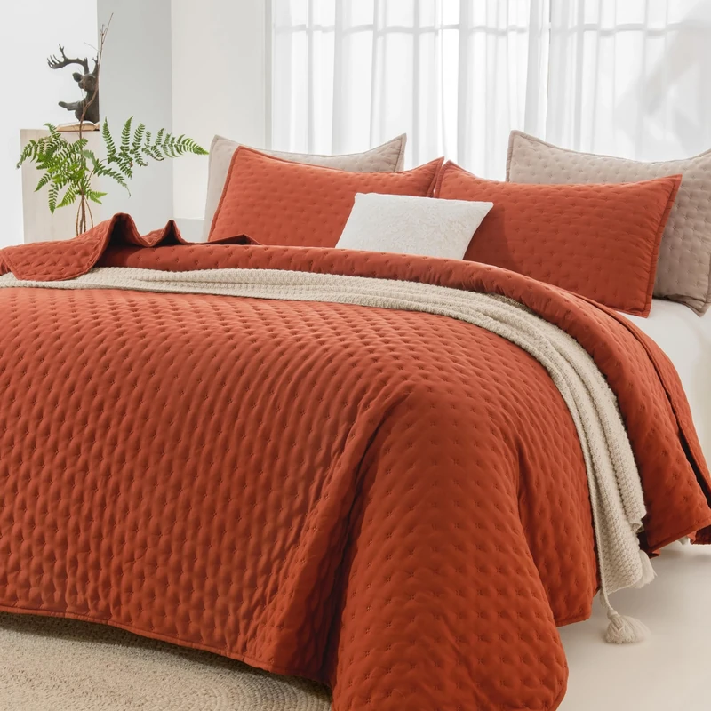 Andency California King Size Bedding Set (112x104 Inch), 3 Pieces Burnt Orange Soft Lightweight Bedspread Coverlet, Terracotta Boho Summer Quilt Cal King for All Season (1 Quilt, 2 Pillow Shams)