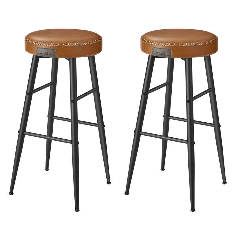 VASAGLE EKHO Collection - Bar Stools Set of 2, Kitchen Counter, Breakfast, Synthetic Leather with Stitching, Mid-Century Modern, 76.2 cm Tall, Home Bar, Easy Assembly, Caramel Brown