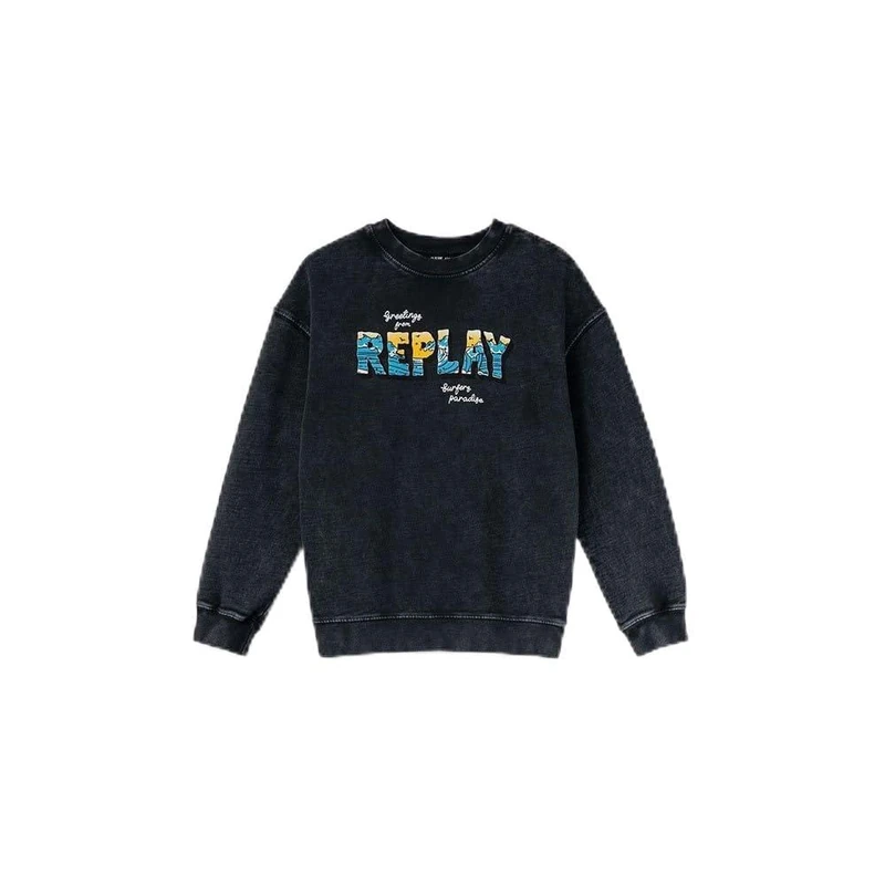 Replay Boy's Sb2067 Sweatshirt, 098 Black, 16 Years