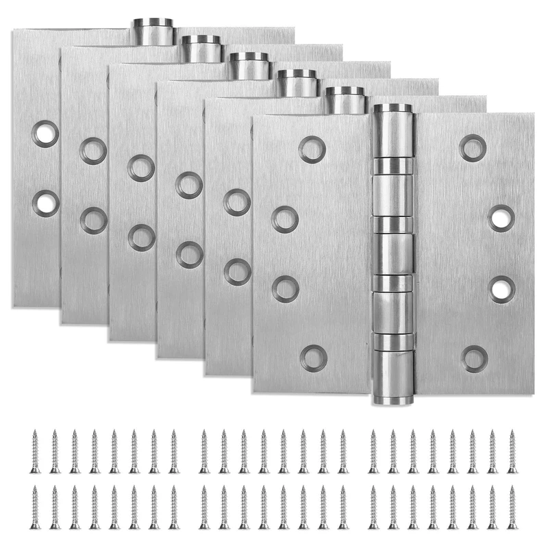 4" x 4"Stainless Steel Door Hinge Ball Bearing, 6 Pack Heavy Duty Hinges Inner and Outer Door Hardware with 5/8 Inch Radius Corners Commercial Grade Door Hinges, Silver