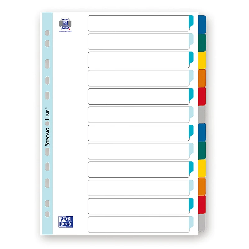OXFORD 20 Packs of Neutral Dividers A4 12 Positions Card Thickness 170 g White