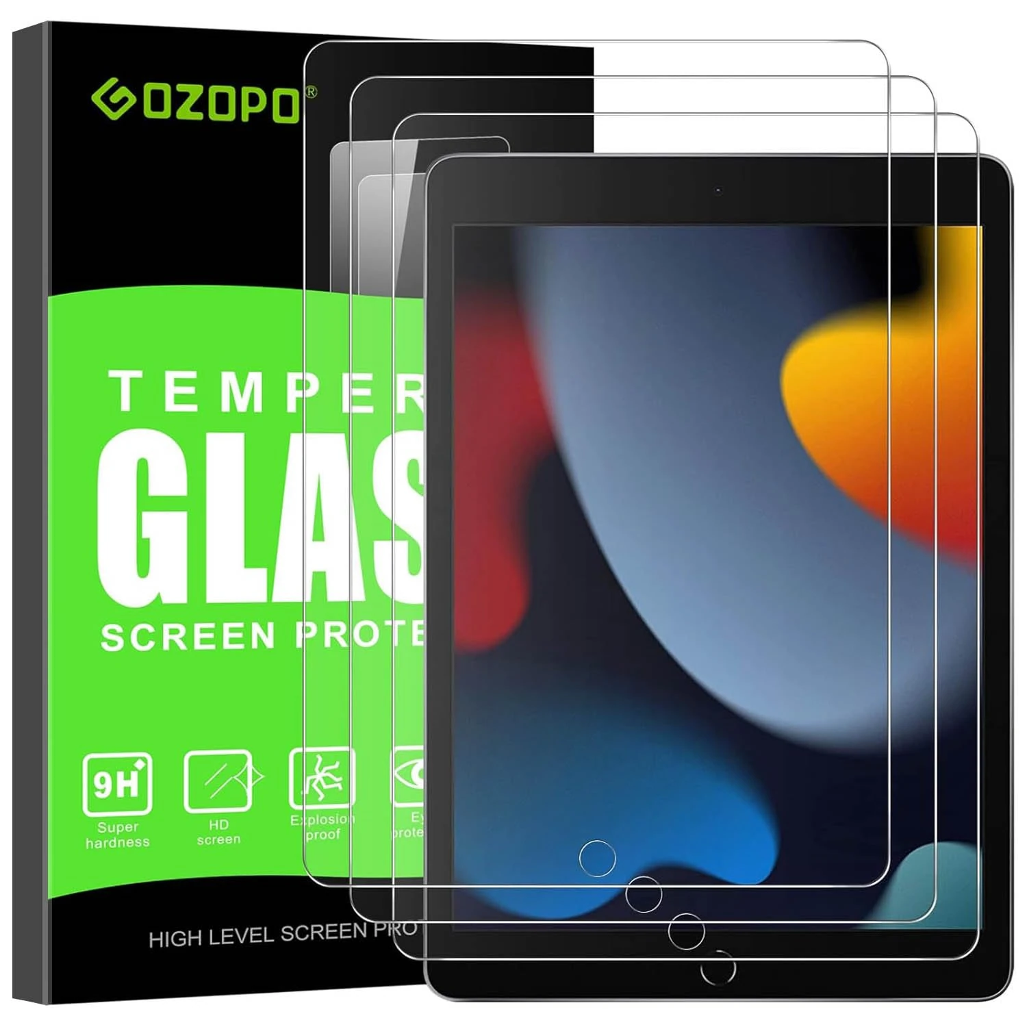 GOZOPO [3-Pack Screen Protector for iPad 9th Generation, iPad 8th / 7th Generation, Tempered Glass Film - iPad 10.2-Inch 2021/2020/2019 Release
