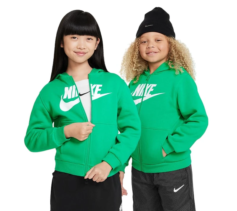 NIKE FD2990-324 K NSW CLUB FLC HD FZ LS HBR Sweatshirt Unisex STADIUM GREEN/WHITE Size XS