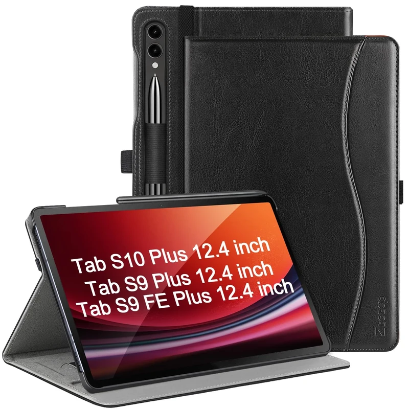 Ztotop Cases for Samsung Galaxy Tab S9 FE+ Plus 12.4 inch 2023, Foldable Premium PU Leather Case with Stand for Galaxy Tab S9 FE Tablet, Multi-Angle View, with Pen Holder, Black
