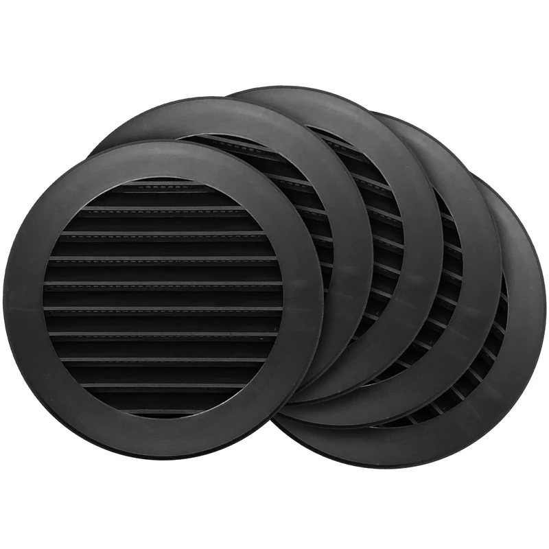 5 Pack - 4'' Inch / 100 mm Plastic Vent Cover Black - Round Soffit Vent - Exhaust Ventilation Louver - Air Inlet Grille Cover - Built-in Screen Mesh - HVAC Ventilation