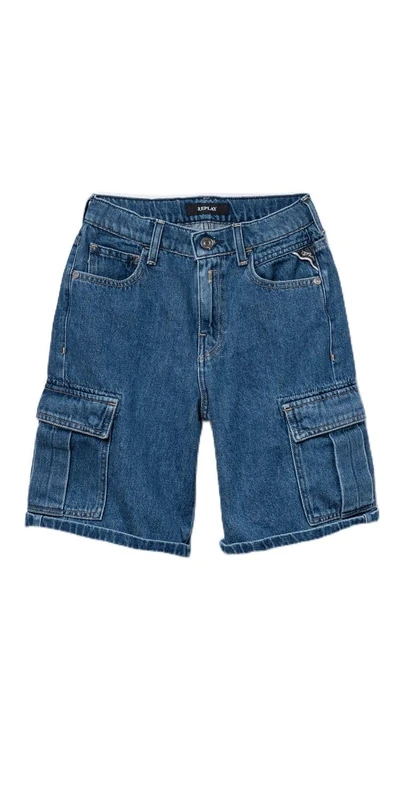 Replay boys' cotton denim shorts, blue (medium blue 009), 16 years