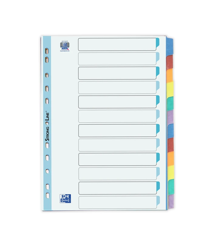 OXFORD 50 Packs of Neutral Dividers A4 12 Positions Strong Card Thickness 225 g Assorted Colours