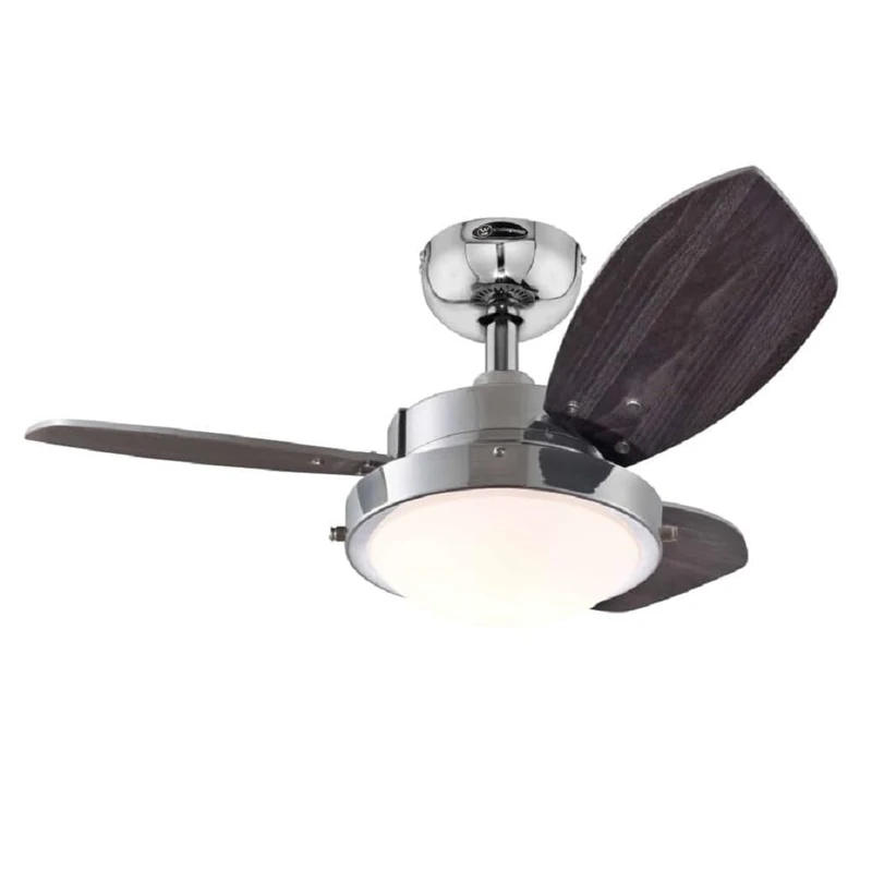 76 cm Wengue Ceiling Fan 78762 with individual light and three blades, chrome finish with matte opal glass. - Image 1