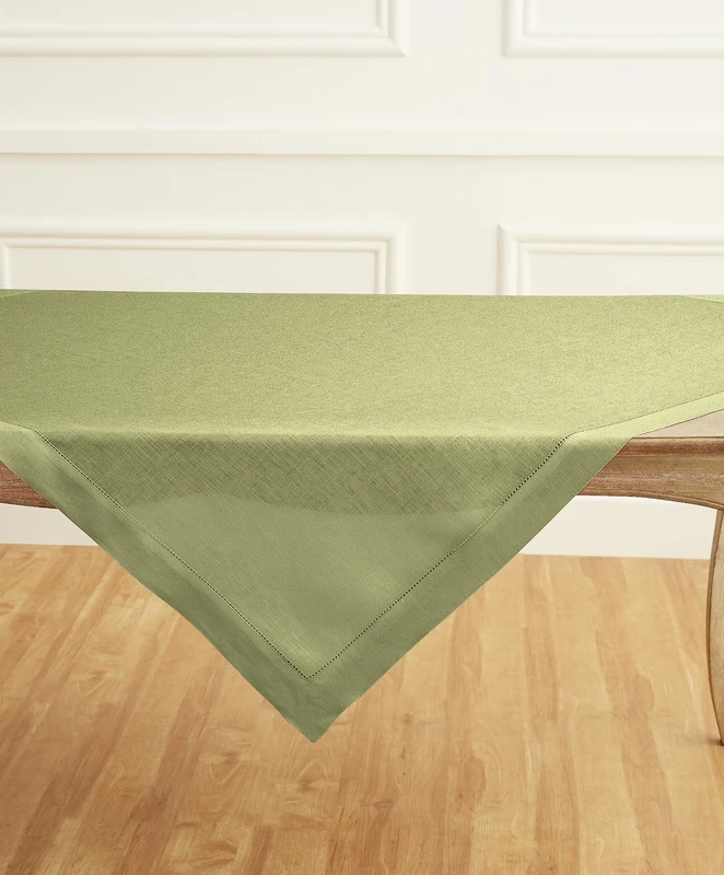 Solino Home 100% Pure Linen Table Cloth, Throw Moss Green Woven, 52 x 52 in