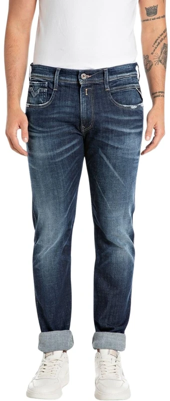 REPLAY Herren Jeans Anbass Slim-Fit mit Comfort Stretch, Dark Blue 007 (Blau), 36W / 32L