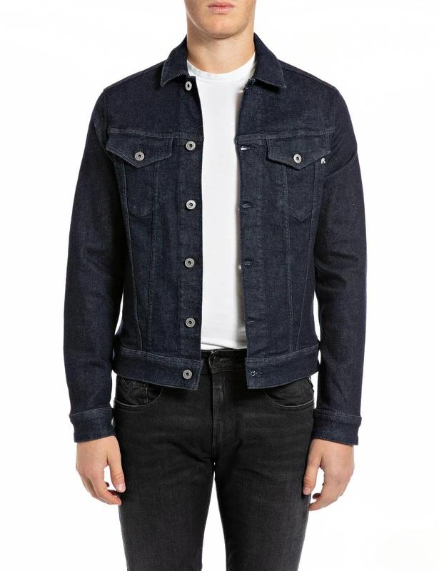 Replay men's denim jacket made of comfort denim, blue (Dark Blue 007), XL