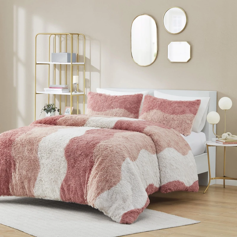 Intelligent Design Soft & Cozy Shaggy Faux Fur Comforter Set, Trendy Ombre Design with Vibrant Color, All Season, Down Alternative Bedding, Matching Sham, Cassie Full/Queen Blush Multi 3 Piece - Image 1