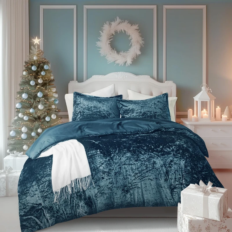 Comfort Spaces Juliette Luxe Comforter Set Velvet Lush with Soft Brushed Microfiber Reverse, All Season Cozy Velvet Bedding Sets, Fluffy Comforter Bed Set, Matching Sham, Teal King 3 Piece