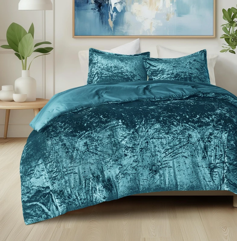 Comfort Spaces Juliette Luxe Comforter Set Velvet Lush with Soft Brushed Microfiber Reverse, All Season Cozy Velvet Bedding Sets, Fluffy Comforter Bed Set, Matching Sham, Teal Full/Queen 3 Piece - Image 1