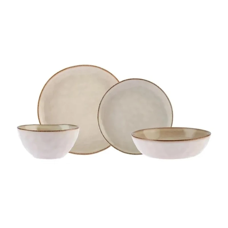 Karaca Aria 24-Piece Stoneware Dinner Set, Plates and Bowls Set for 6 People, Reactive Glaze Dinnerware with Side & Dinner Plates, Pasta/Cereal/Soup Bowls (Beige)
