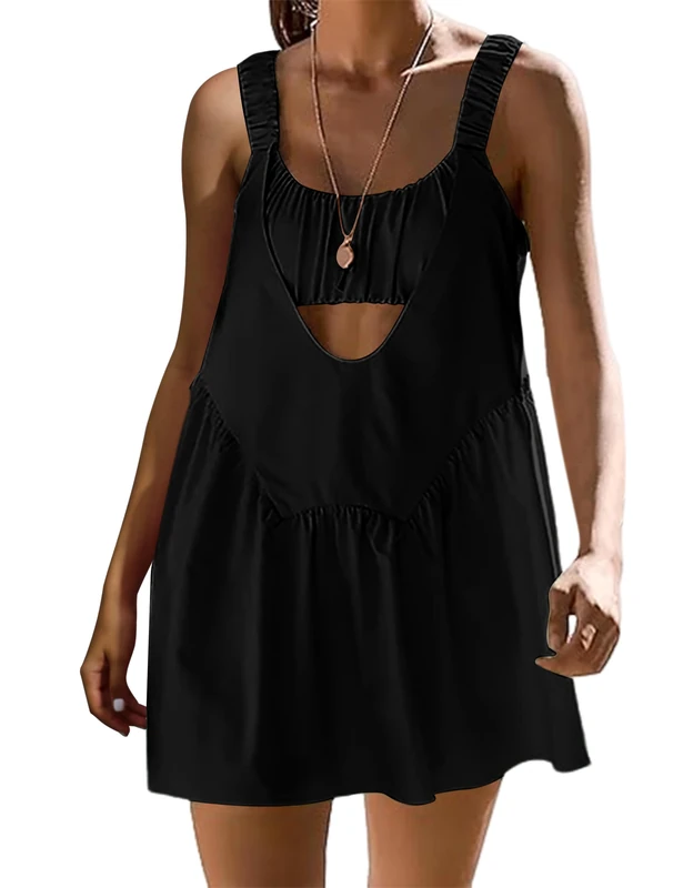 Lauweion Womens Athletic Tennis Dresses with Built in Bra and Shorts 2026 Summer Sleeveless Golf Workout Mini Dress, Black, Small - Image 1