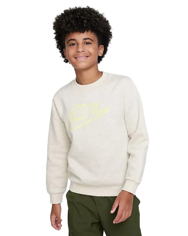 NIKE FD3182-141 K NSW CLUB+ CREW CREATE Sweatshirt Unisex OATMEAL HEATHER/COCONUT MILK Size XS