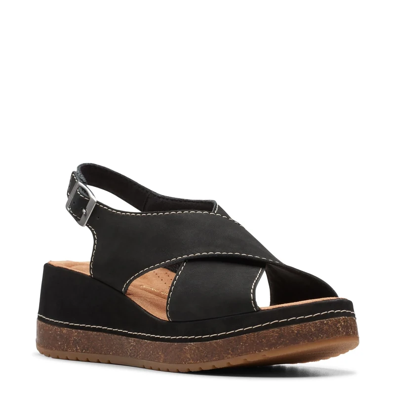 Clarks Womens Kassanda Step Sandal, Black Nubuck, 6.5 UK