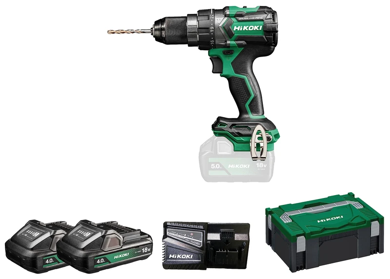 HIKOKI Akku Schlagbohrschrauber DV18DCWHZ, 13 mm Metall-Schnellspannbohrfutter (18 V, 2 x 4.0 Ah Li-ion Akku, Max. Festdrehmoment Hart: 140 Nm, Brushless, Zubehör: im HSCII Koffer)