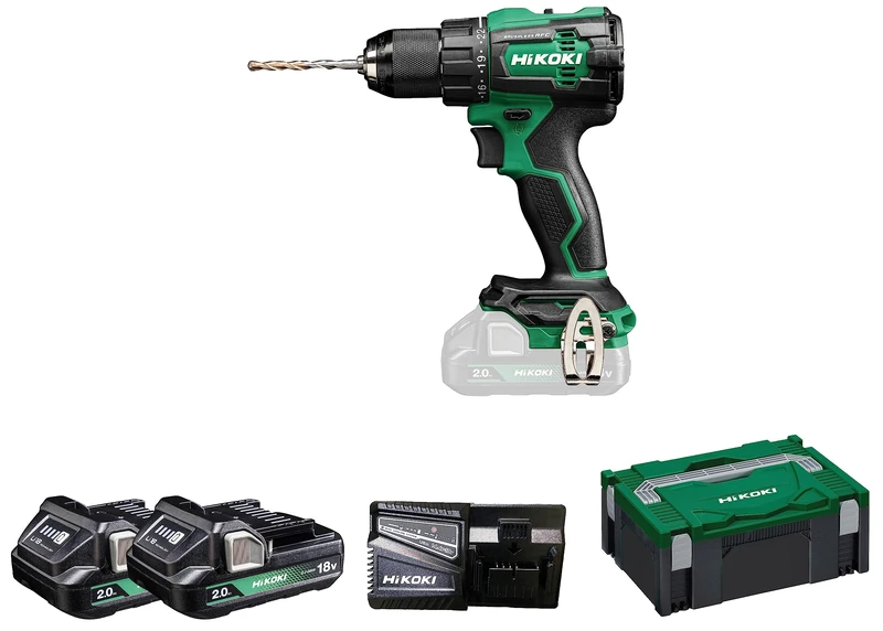 HIKOKI Akku Schlagbohrschrauber DV18DEW2Z, 13 mm Metall-Schnellspannbohrfutter (18V 2X 2.0 Ah Li-ion Akku, Max. Festdrehmom. hart: 70 Nm, Brushless, Zubehör: im HSCII Koffer)