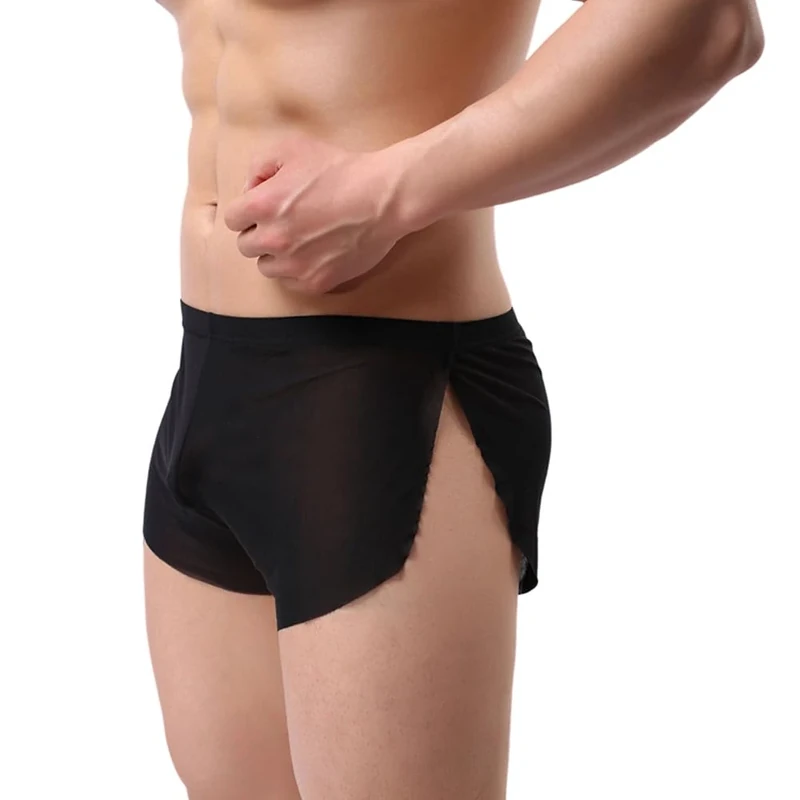 Drelaar Men's Summer lightweight Gauze See Through Breathable Boxer Trunks Medium Black