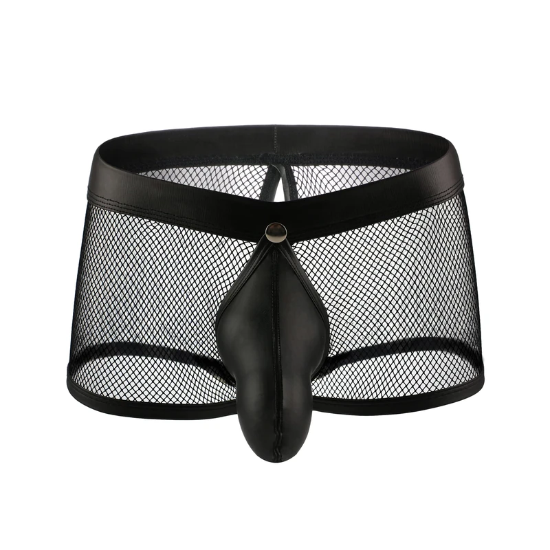 Drelaar Men's Detachable Pouch Underwear Sexy Transparent Fishnet Boxer Trunks Small Black