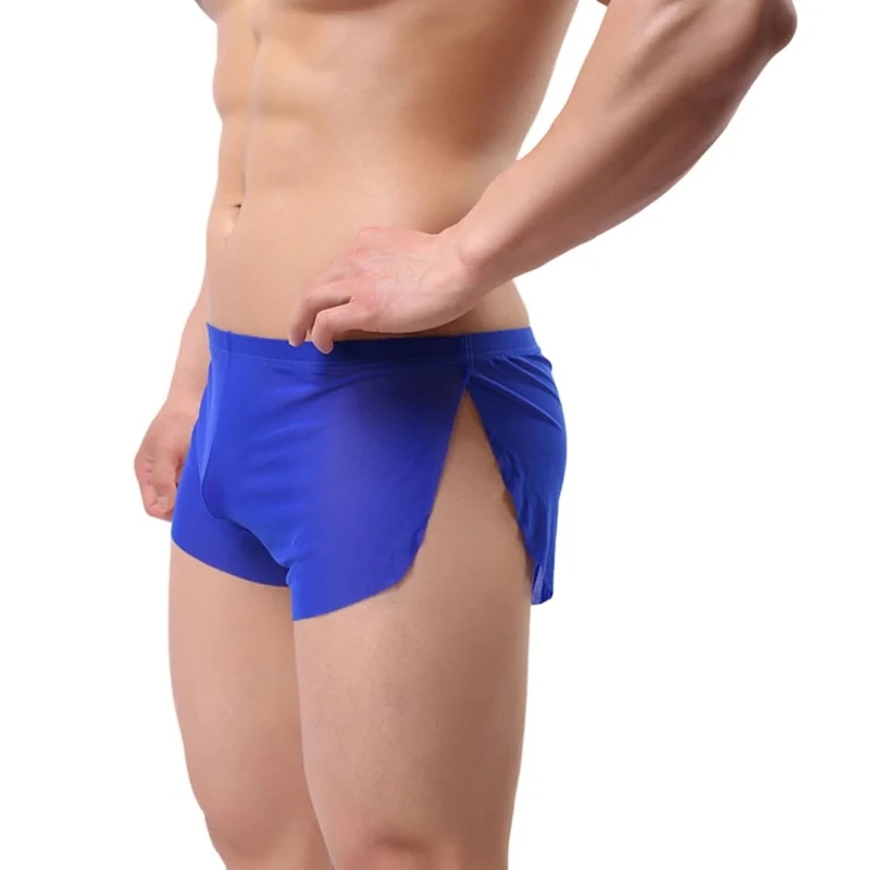 Drelaar Men's Summer lightweight Gauze See Through Breathable Boxer Trunks Medium Blue