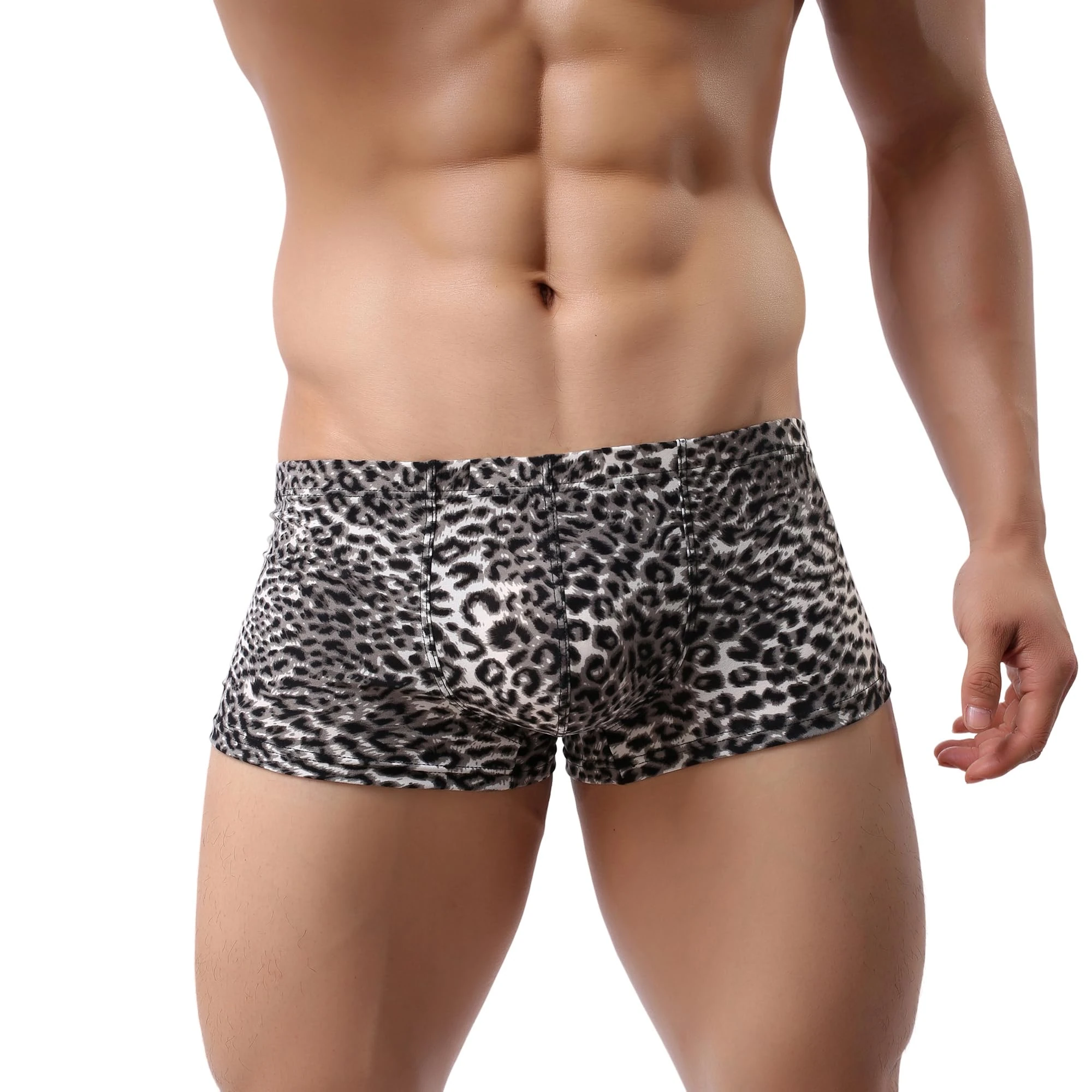 Drelaar Men's Stylish Leopard Print Pouch Underwear Trunks Underpants Large Black