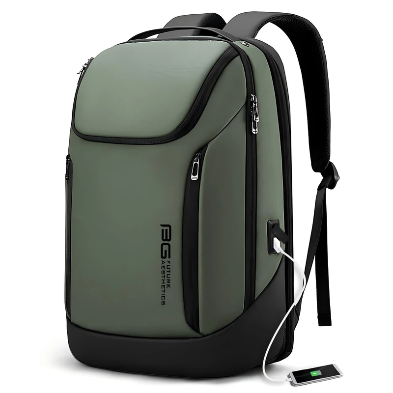 BANGE Business Smart Backpack Waterproof fit 15.6 Inch Laptop Backpack with USB Charging Port,Travel Durable Backpack (Green(three Pocket)