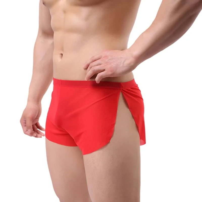 Drelaar Men's Summer lightweight Gauze See Through Breathable Boxer Trunks Medium Red