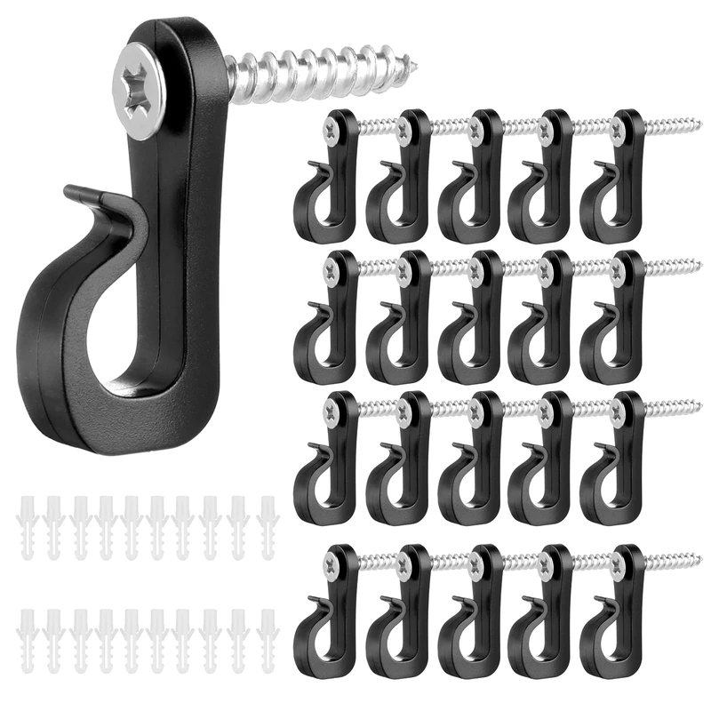 simarro 20 Pcs Screw-in Hooks for Outdoor String Lights Clips, Q-Hanger Hooks Heavy Duty Cable Clip Hooks for Light Wire, Christmas Light Hooks Clips for Hanging Fairy Lights Patio Light