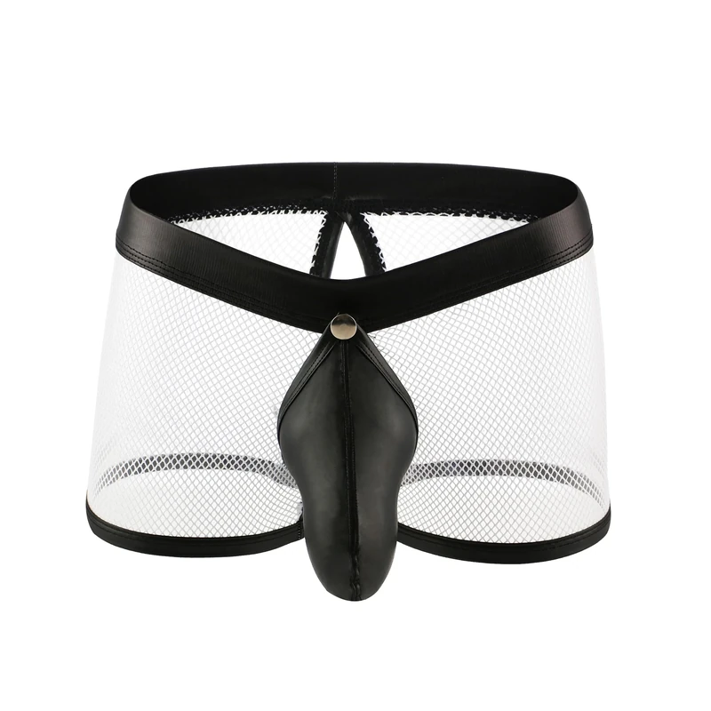 Drelaar Men's Detachable Pouch Underwear Sexy Transparent Fishnet Boxer Trunks Small White