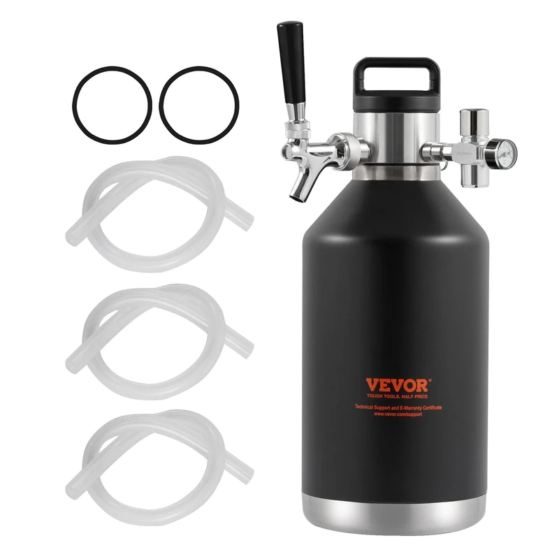 VEVOR Beer Growler Tap System, 128Oz 4L Mini Keg, 304 Stainless Steel Pressurized Beer Growler, Keg Growler with Pressure Display, CO2 Regulator Faucet, Leak-Proof Ring For Draft, Homebrew, Craft Beer