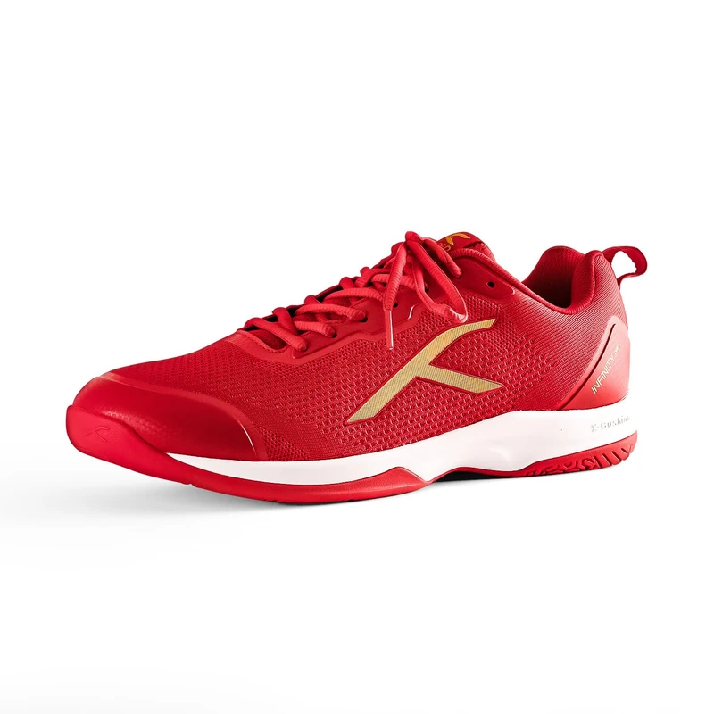 Hundred Infinity Pro Non-Marking Professional Badminton Shoe for Men (Red/Gold, EU 41/UK 7/US 8) | Material: Polyester/Mesh | Suitable for Indoor Tennis/Squash/Table Tennis/Basketball & Padel