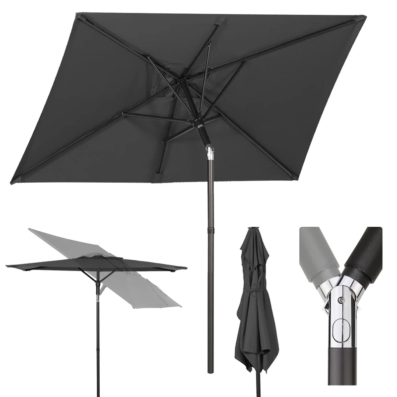 Sekey® 180 x 130 cm Parasol for Balcony, Patio and Garden, Windproof, Tilting, Grey, UPF 50+, Rectangular