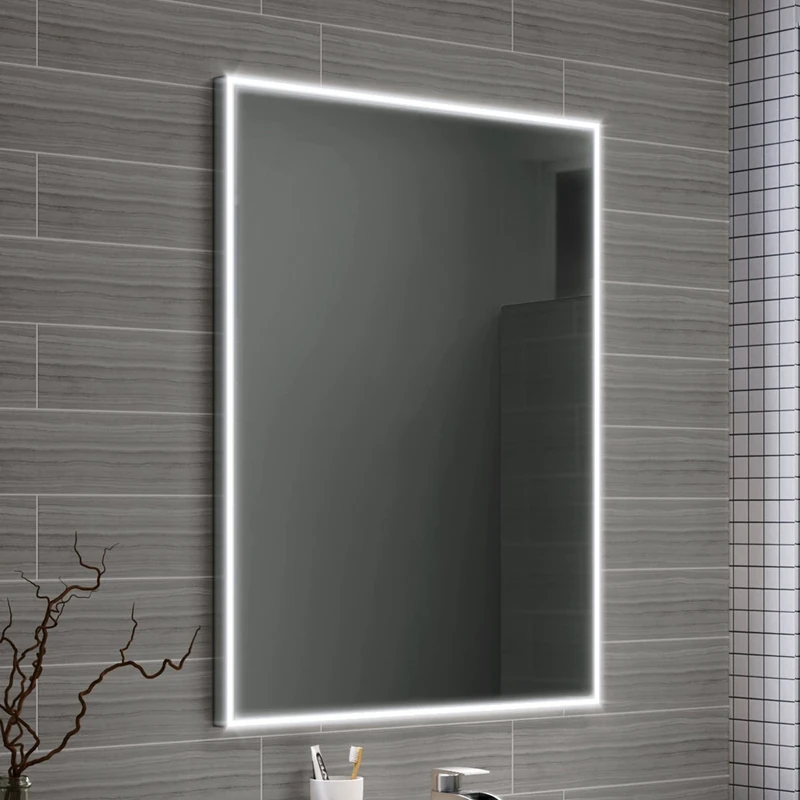 iBathUK Spectra Wall Mounted Rectangular LED Bathroom Mirror, Modern Frameless Motion Sensor Design with Integrated Demister and Copper-Free Silver Mirror in Silver Finish, 800 x 600mm