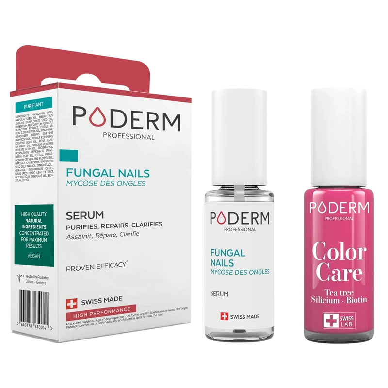 PODERM - 2-in-1 FUNGAL INFECTION NAIL TREATMENT - With exceptional plants & FUNGAL NAIL INFECTIONS - Rasberry nail varnish TEA TREE