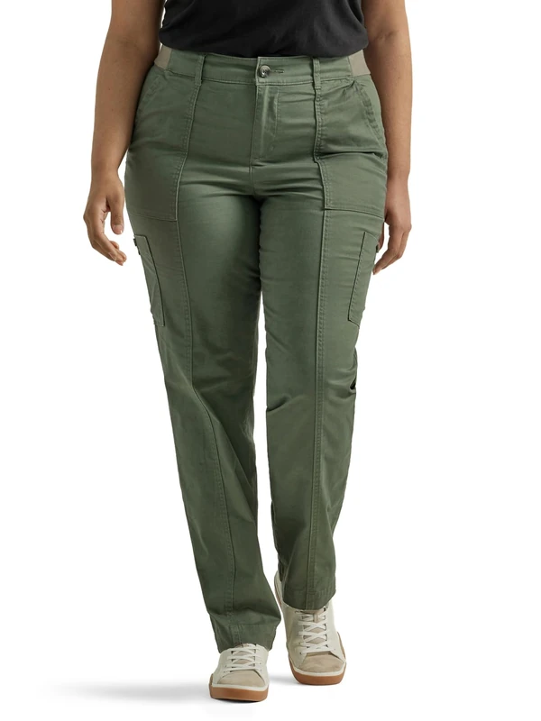Lee Women's Plus Size Ultra Lux Comfort with Flex-to-go Utility Pant, Olive Grove, 22 Plus
