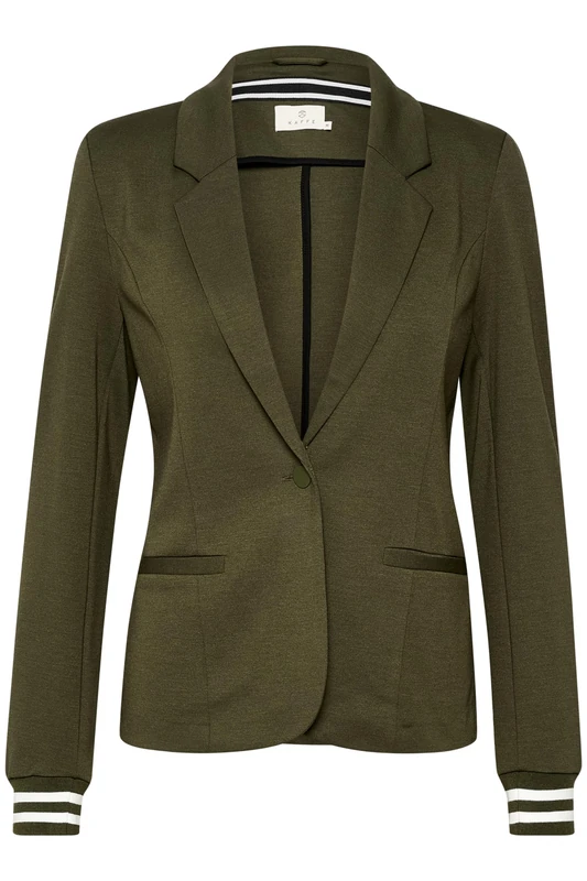 Kaffe Women's Blazer Single Breasted Notch Lapel Slim Fit Rib Knit Cuffs, Forest Night Chalk Stripe, XL - Image 1